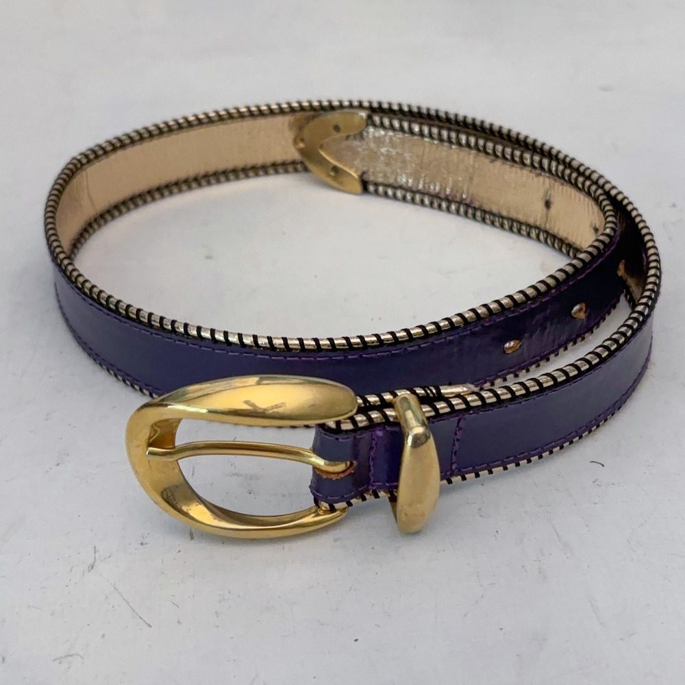 VTG Y2K The Limited Purple Leather Belt Gold Accents Women S Italy Zipper Trim